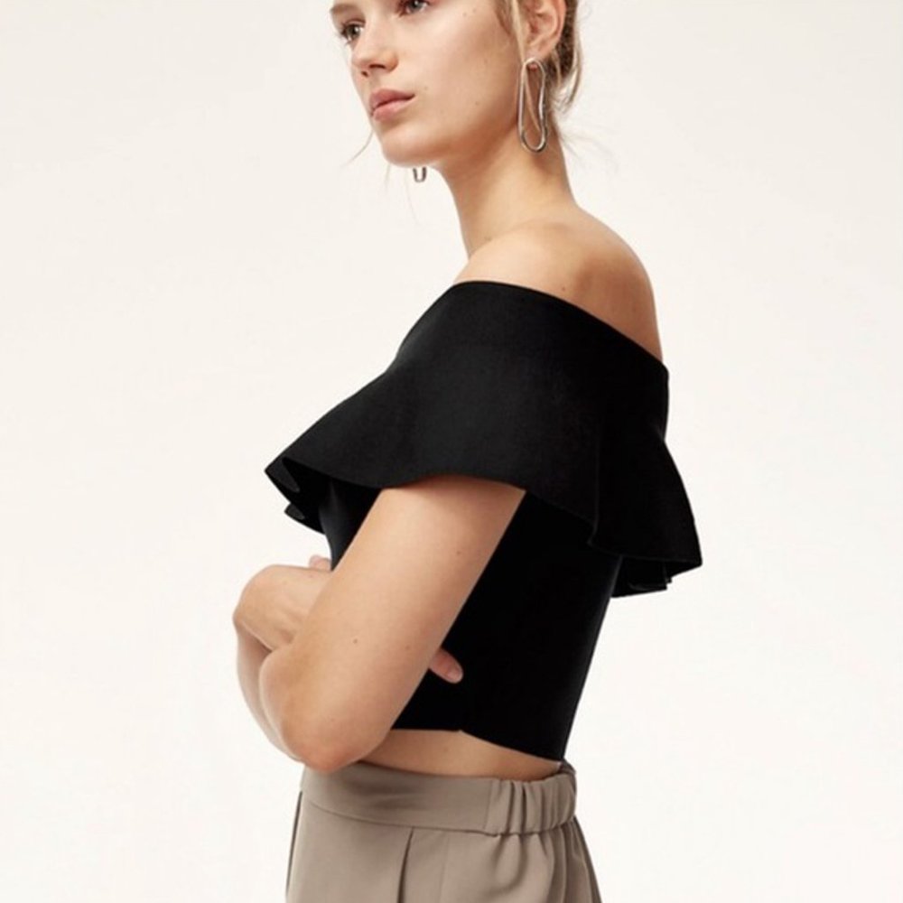 Aritzia Babaton Marek Knit Off-Shoulder Crop Top, sz M